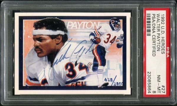 Authentic 1992 UD Heroes #27 Walter Payton Autographed PSA 8 Football Card