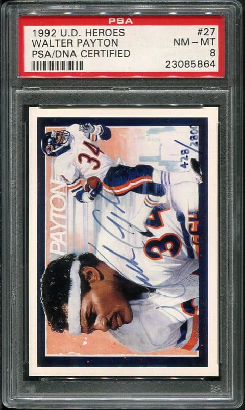 Authentic 1992 UD Heroes #27 Walter Payton Autographed PSA 8 Football Card