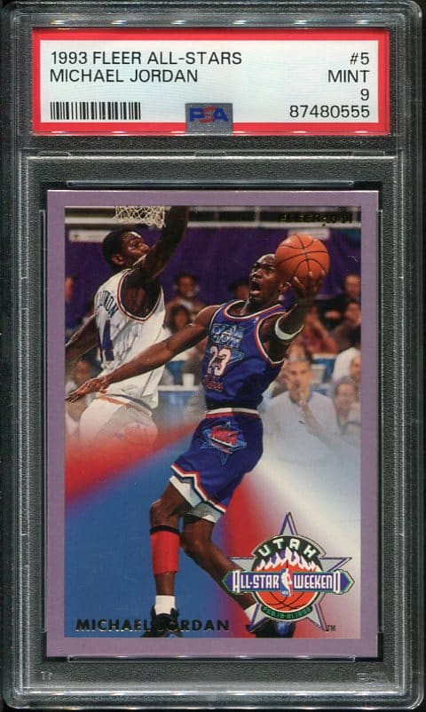 Hall of Famer Michael Jordan's 1993 Fleer basketball card with a MINT PSA 9 grade