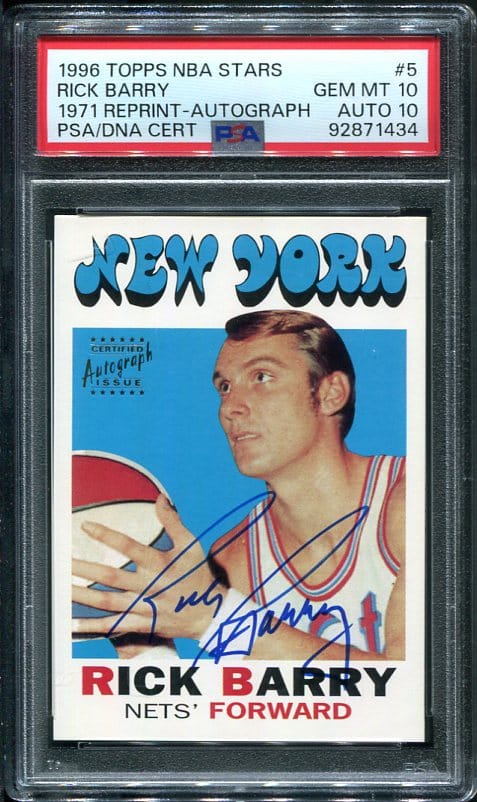 Authentic Autographed 1996 Topps NBA Stars #5 Rick Barry 71 Reprint Basketball Card