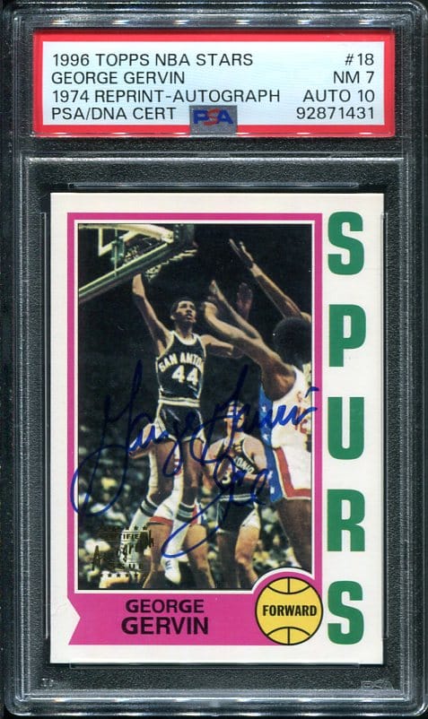 Authentic Autographed 1996 Topps NBA Stars #18 George Gervin 74 Reprint Basketball Card