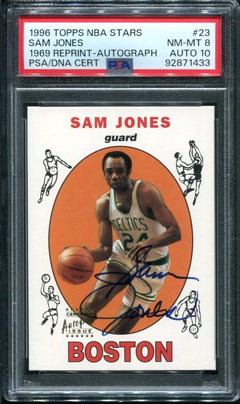 Authentic Autographed 1996 Topps NBA Stars #23 Sam Jones 69 Reprint Basketball Card