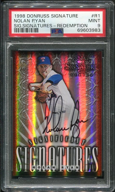 Authentic 1998 Donruss Significant Signatures Redemption Nolan Ryan PSA 9 Baseball Card