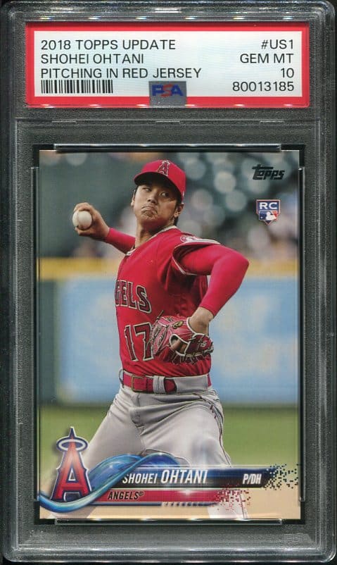 Shohei Ohtani's 2018 Topps Update #US1 (Pitching In Red Jersey) Rookie Baseball Card GEM MINT PSA 10!