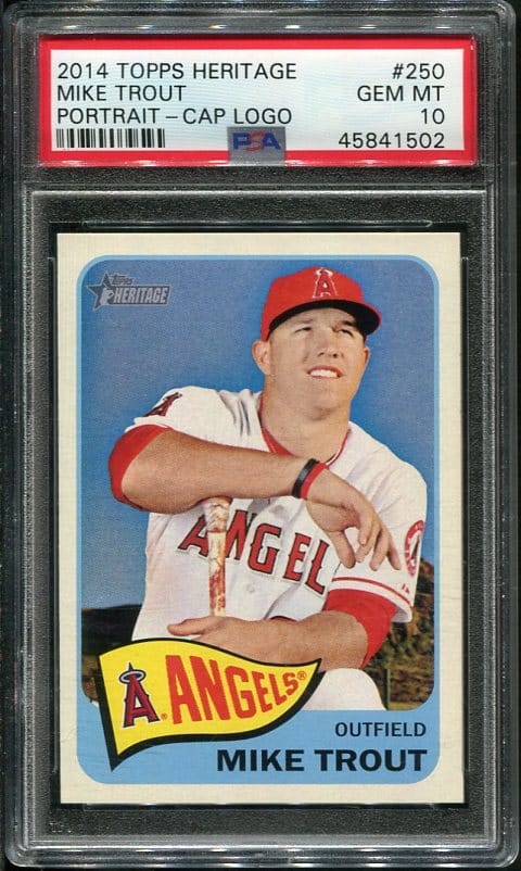 2014 Topps Heritage #250 Mike Trout Portrait-Cap Logo Baseball card - GEM MINT PSA 10