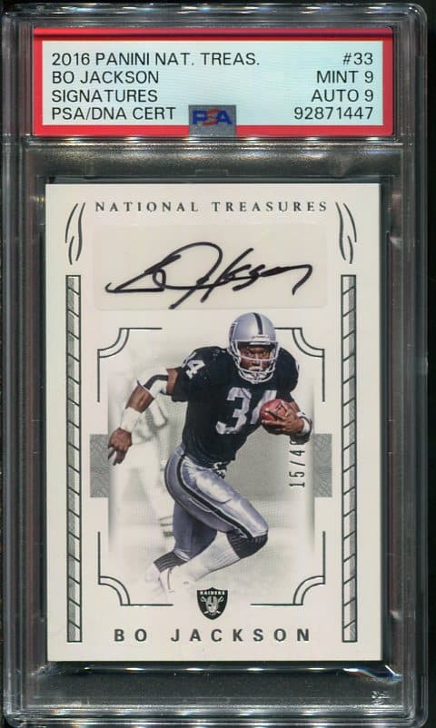 Authentic 2016 National Treasure Signatures Bo Jackson PSA 9 Baseball Card