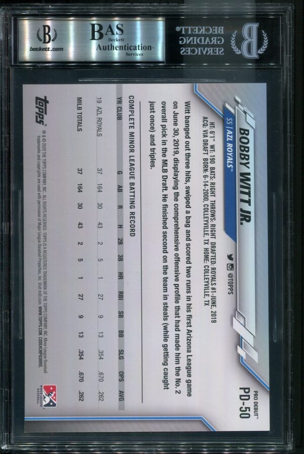 Authentic Autographed 2020 Topps Pro Debut #PD50 Gold Jumbo 5x7 Bobby Witt, Jr. Beckett BGS Card