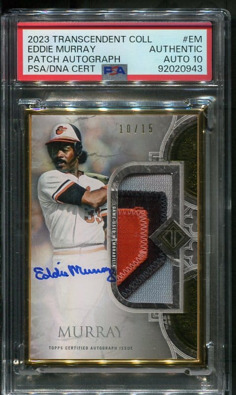 Authentic Autographed 2023 Topps #EM Eddie Murray Patch Auto PSA 10 Baseball Card