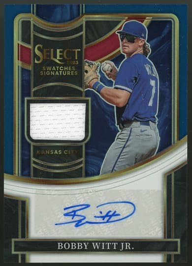 Authentic Autographed 2023 Panini Select Bobby Witt Jr Signature Swatches Serial Numbered Patch Baseball Card