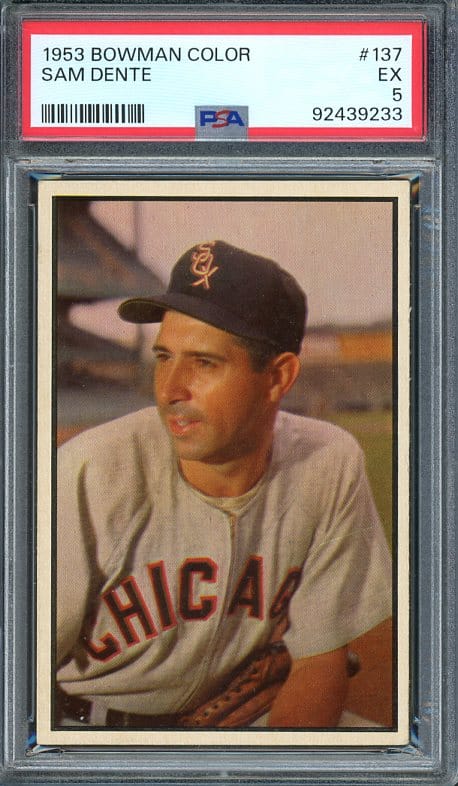 Authentic 1953 Bowman Color #137 Sam Dente PSA 5 Baseball Card