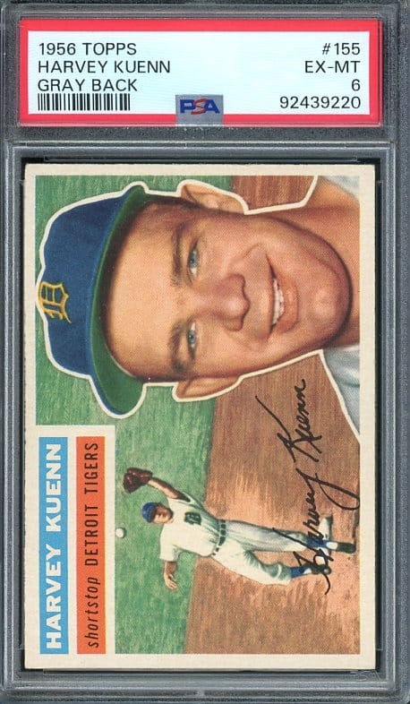 Authentic 1956 Topps #155 Harvey Kuenn PSA 6 Gray Back Baseball Card