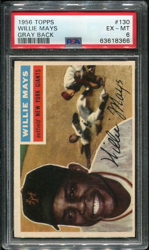 Authentic 1956 Topps #130 Willie Mays PSA 6 Gray Back Baseball Card