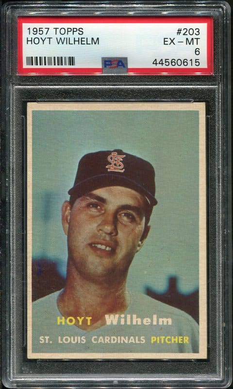 Authentic 1957 Topps #203 Hoyt Wilhelm PSA 6 Baseball Card