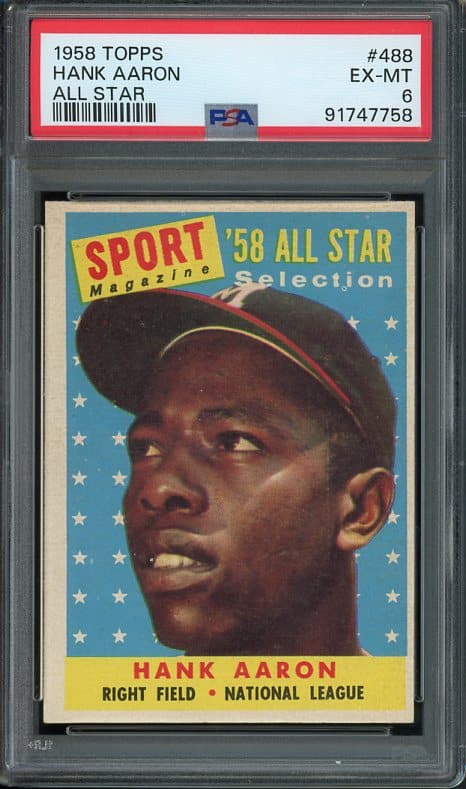 Authentic 1958 Topps #488 Hank Aaron PSA 6 Baseball Card