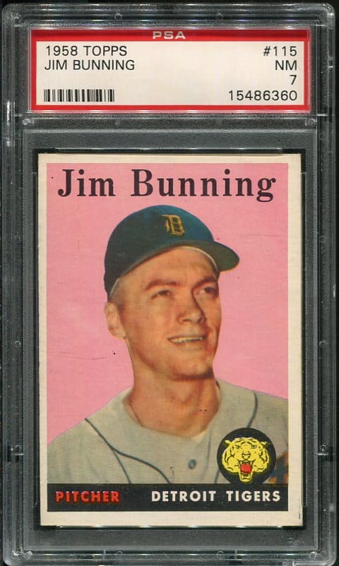 Authentic 1958 Topps #115 Jim Bunning PSA 7 Vintage Baseball Card