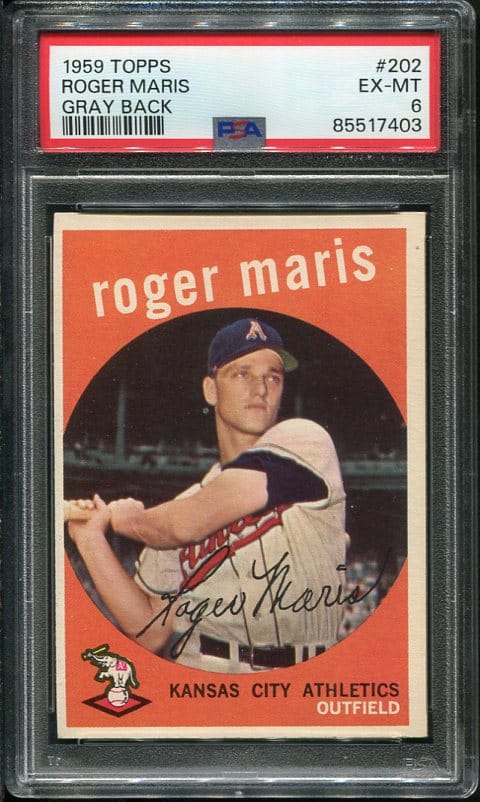 Authentic 1959 Topps #202 Roger Maris Gray Back PSA 7 Baseball Card