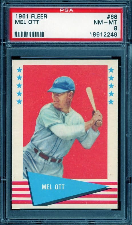 Authentic 1961 Fleer #68 Mel Ott PSA 8 Baseball Card