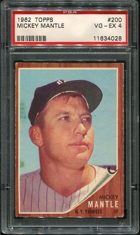 Authentic 1962 Topps #200 Mickey Mantle PSA 4 Baseball Card