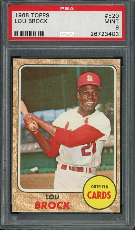 Authentic 1968 Topps #520 Lou Brock PSA 9 Baseball Card