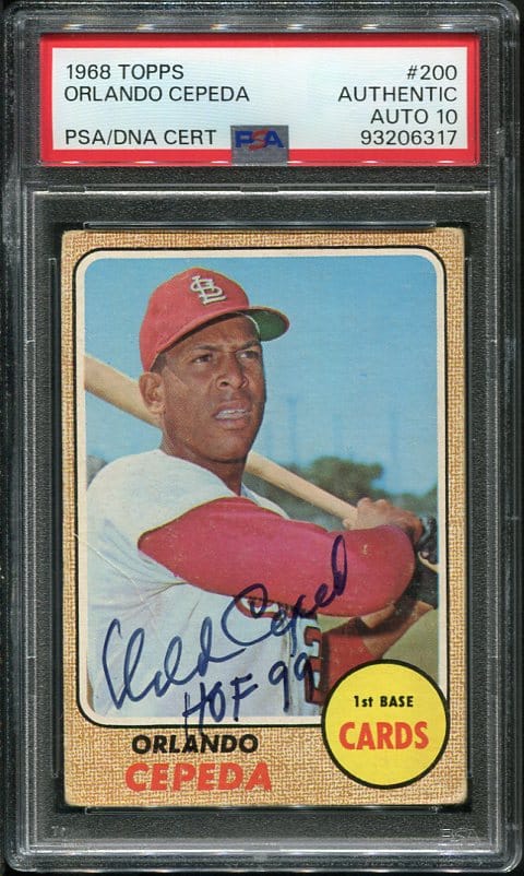 Authentic 1968 Topps #200 Orlando Cepeda Autographed PSA 10 Baseball Card