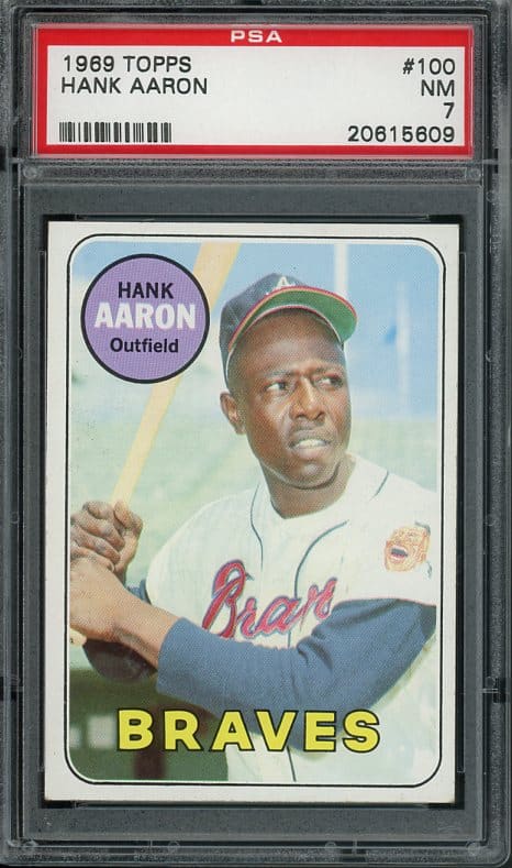 Authentic 1969 Topps #100 Hank Aaron PSA 7 Baseball Card