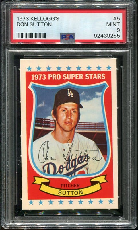 Authentic 1973 Kellogg's #5 Don Sutton PSA 9 Baseball Card