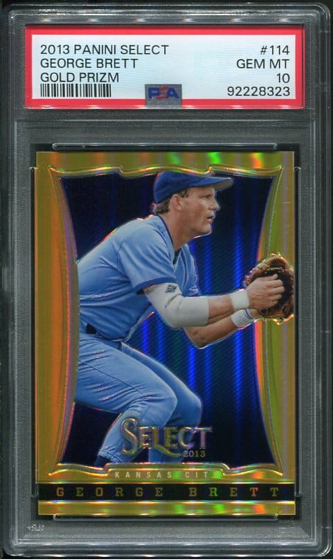 Authentic 2013 Panini Select #114 George Brett PSA 10 Gold Prizm Baseball Card