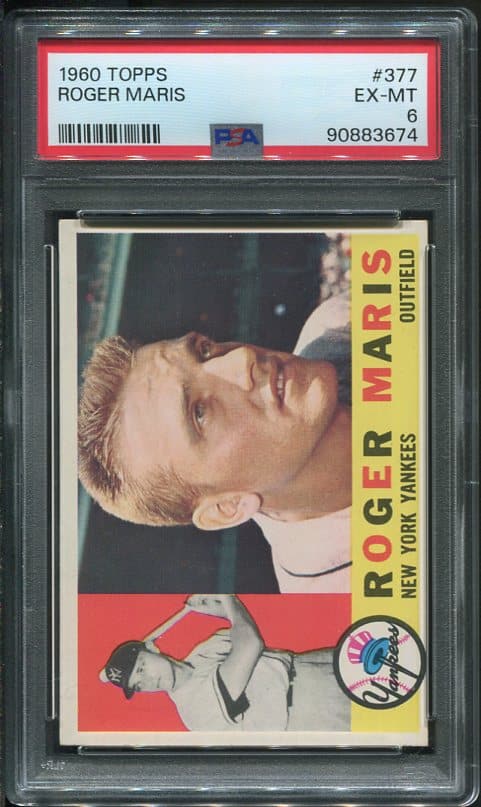 Authentic 1960 Topps #377 Roger Maris PSA 6 Baseball Card