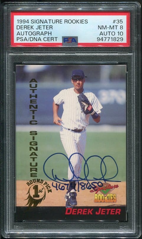 Authentic 1994 Signature Rookies #35 Derek Jeter Autographed PSA 8 Auto 10 Baseball Card