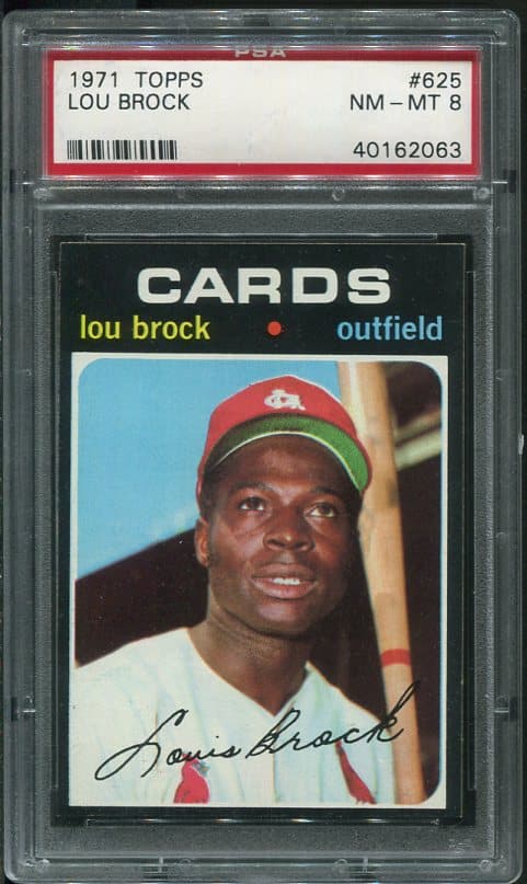 Authentic 1971 Topps #625 Lou Brock PSA 8 Baseball Card