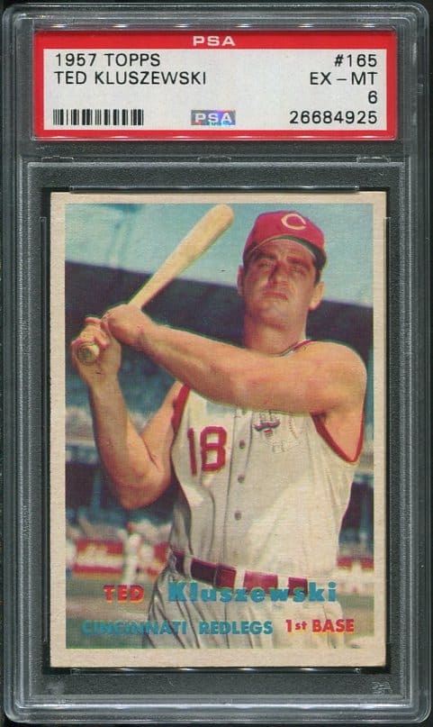 Authentic 1957 Topps #165 Ted Kluszewski PSA 6 Baseball Card