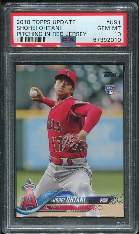 Shohei Ohtani's 2018 Topps Update #US1 (Pitching In Red Jersey) Rookie Baseball Card GEM MINT PSA 10!