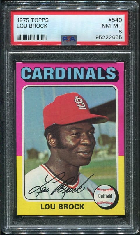 Authentic 1975 Topps #540 Lou Brock PSA 8 Baseball Card