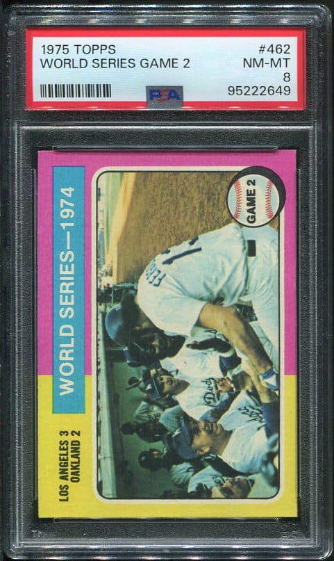 Authentic 1975 Topps #462 World Series Game 2 PSA 8 Baseball Card