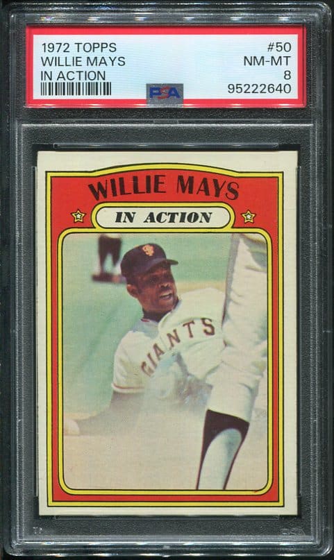 Authentic 1972 Topps #50 Willie Mays In Action PSA 8 Baseball Card