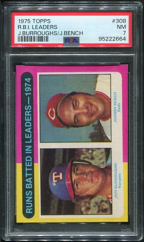 Authentic 1975 Topps #308 RBI Leaders Johnny Bench/Jeff Burroughs PSA 8 Baseball Card