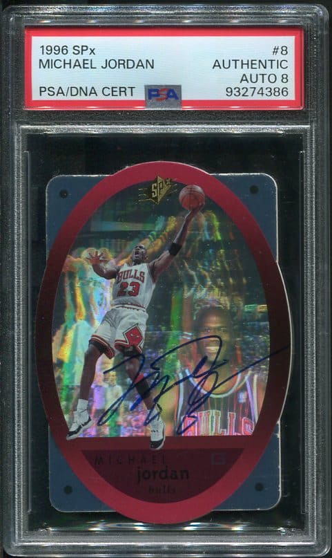 Authentic Autographed 1996 Upper Deck SPx #8 Michael Jordan Authentic PSA 8 Basketball Card