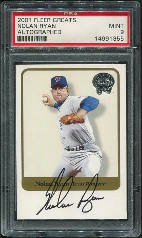 Authentic Autographed 2001 Fleer Greats Nolan Ryan PSA 9 Tough Baseball Card