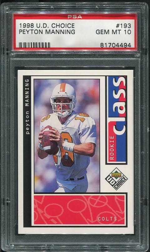 Authentic 1998 Upper Deck Choice #193 Peyton Manning PSA 10 Rookie Football Card