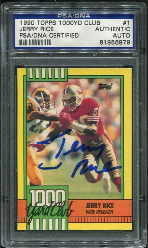 Authentic Autographed 1990 Topps 1000 Yard Club #1 Jerry Rice Football Card