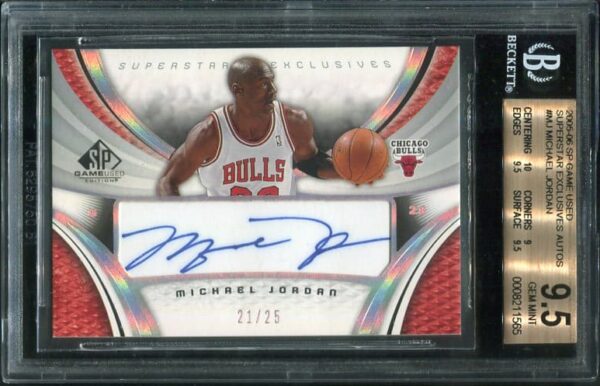 Autographed 2005-06 Upper Deck SP Game Used Superstar Exclusives Autos #MJ Michael Jordan Beckett BGS 9.5 Auto 9 Card