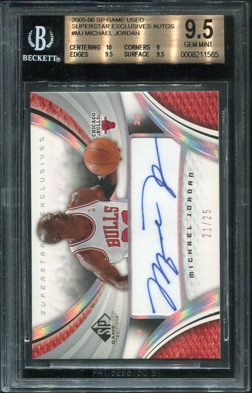 Autographed 2005-06 Upper Deck SP Game Used Superstar Exclusives Autos #MJ Michael Jordan Beckett BGS 9.5 Auto 9 Card