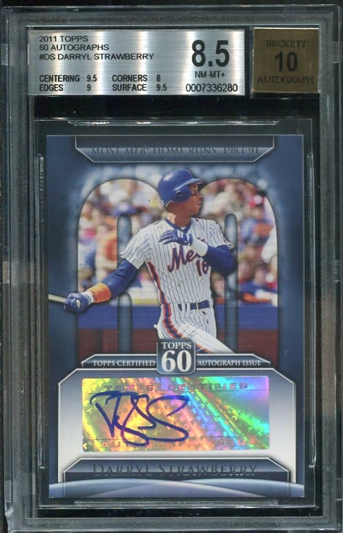 Authentic Autographed 2011 Topps 60 Autographs #DS Darryl Strawberry Baseball Card BGS 8.5 Beckett 10 Auto