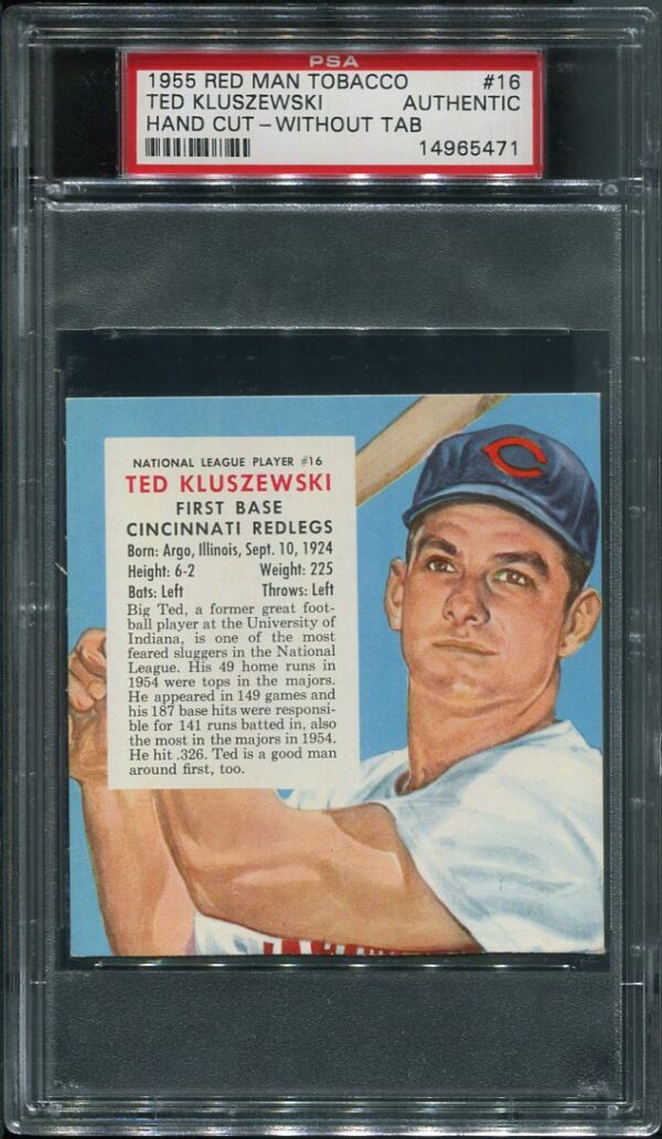 Authentic 1955 Red Man Tobacco #16 Ted Kluszewski Baseball Card