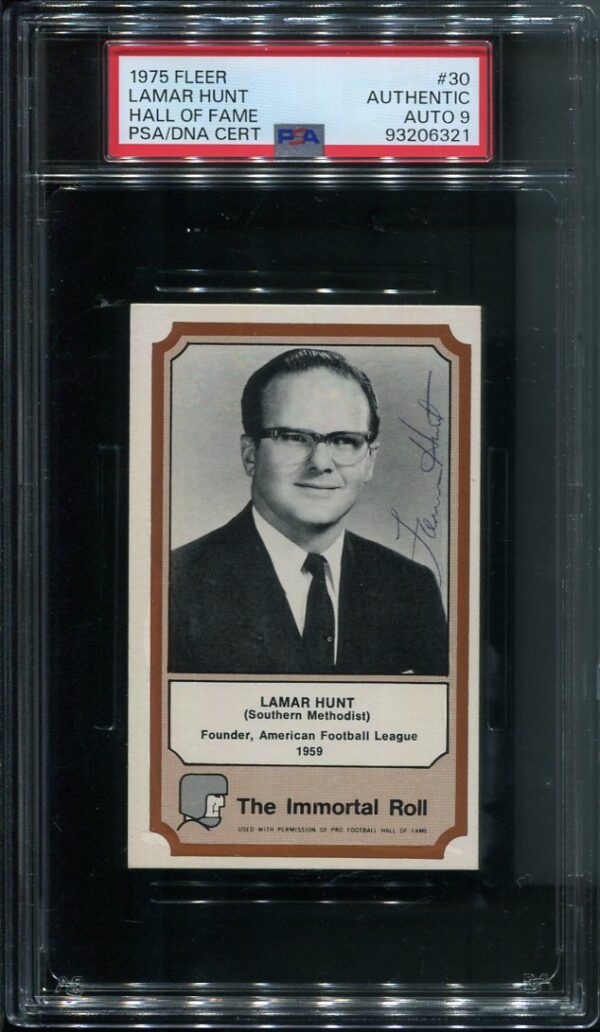 Authentic Autographed 1975 Fleer Lamar Hunt #30 Hall Of Fame PSA Football Card