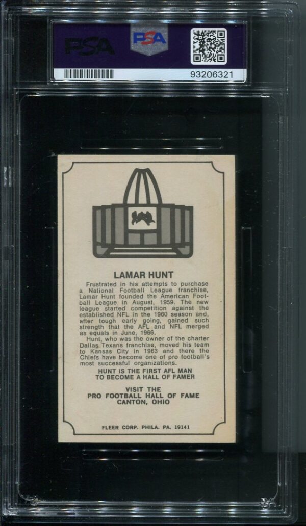 Authentic Autographed 1975 Fleer Lamar Hunt #30 Hall Of Fame PSA Football Card