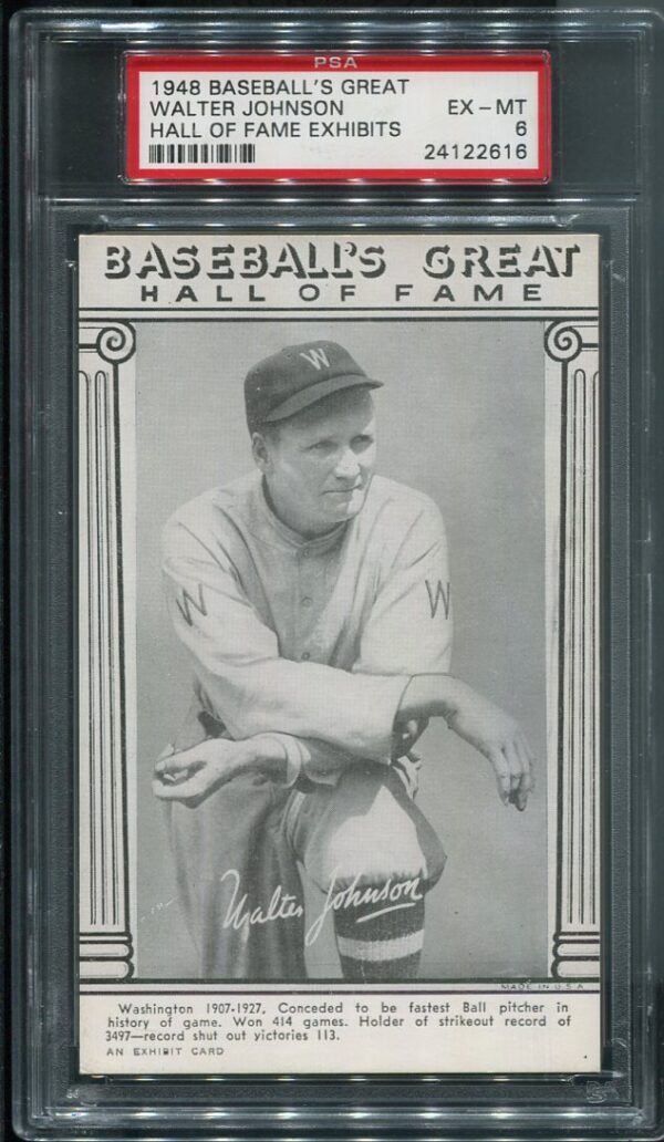 Authentic 1948 Baseball's Great Walter Johnson Hall of Fame Exhibits PSA 6 Baseball Card