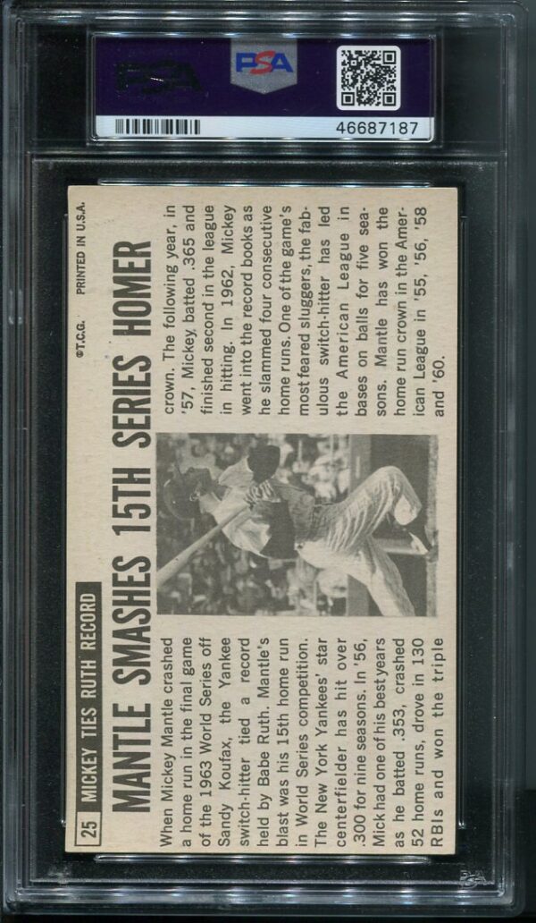 Authentic 1964 Topps Giants #25 Mickey Mantle PSA 5 Baseball Card