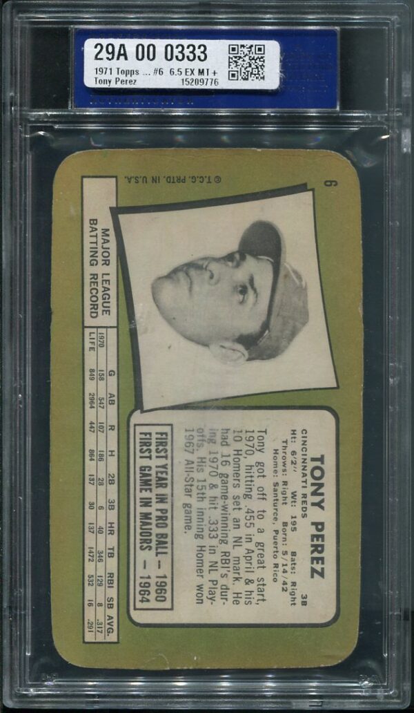 Authentic 1971 Topps Super #6 Tony Perez PSA 6.5 Baseball Card