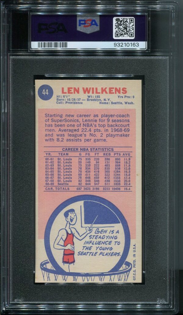 Authentic 1969 Topps #44 Len Wilkens PSA 6 Basketball Card